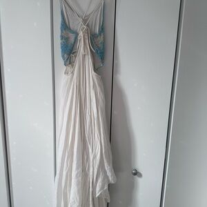 Free people white backless dress with turquoise beaded top